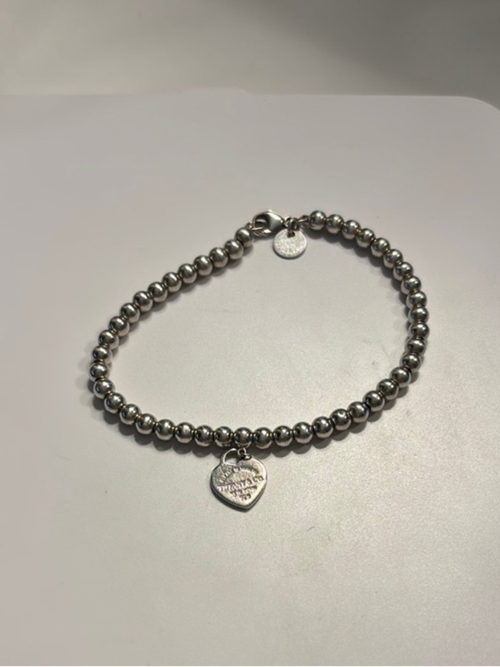 Tiffany & Co. Silver Beaded Heart Charm Bracelet